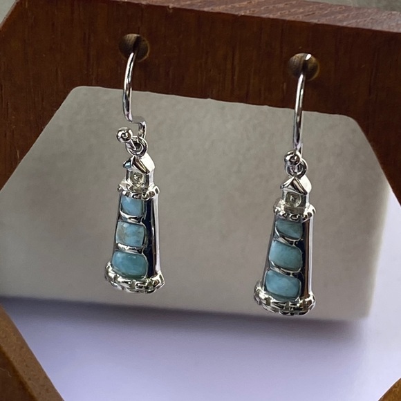 Stunning Lighthouse Larimar And Sterling Drop Earrings - Picture 1 of 3